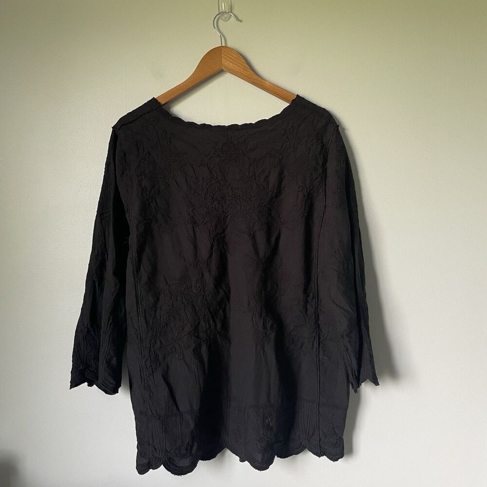 Anthony Original Vintage Embroidered Blouse 100% Cotton Black Women's Size 1X